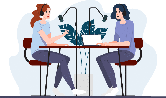 illustration d'un podcast avec deux femmes discutant