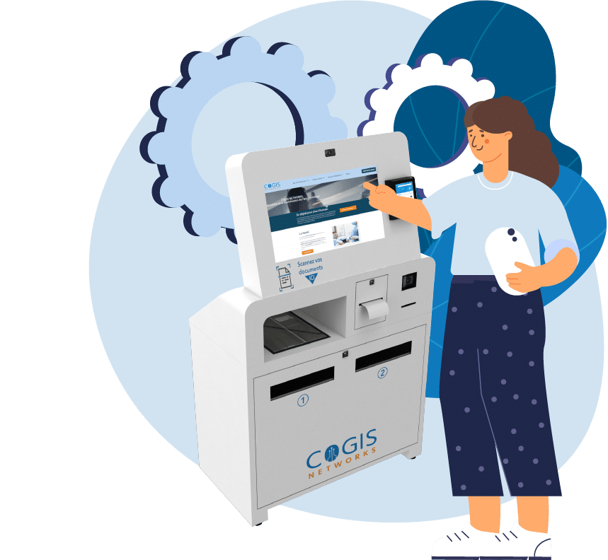 Illustration d'une femme sur une borne multiservices